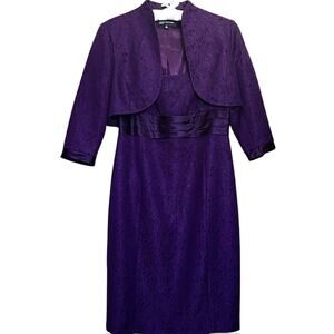 JONES NEW YORK PURPLE DRESS JACKET SUIT SET 2 PIECE METALLIC PARTY CAREER SZ 10